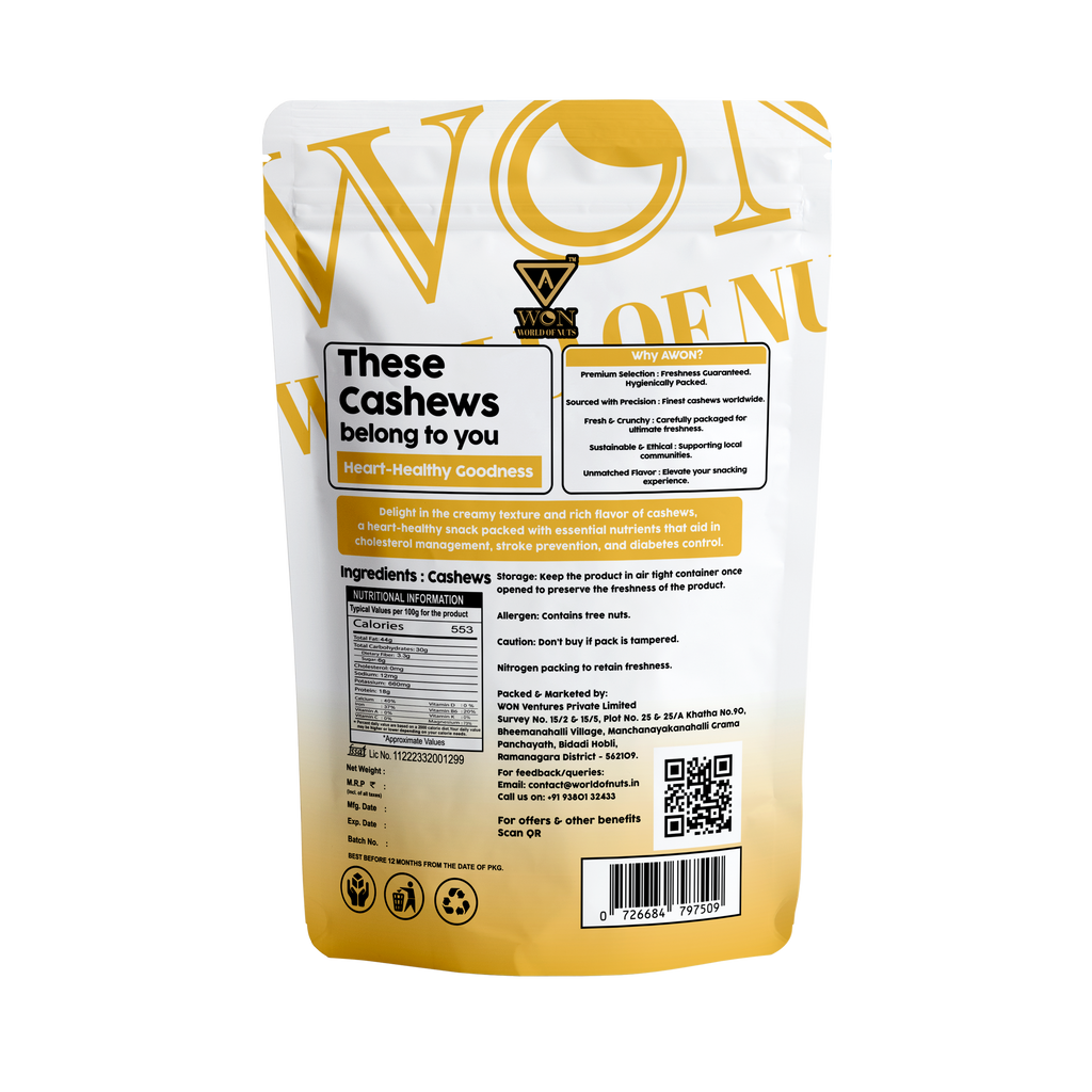 Healthy dry fruits from AWON – 250g cashew pack on table