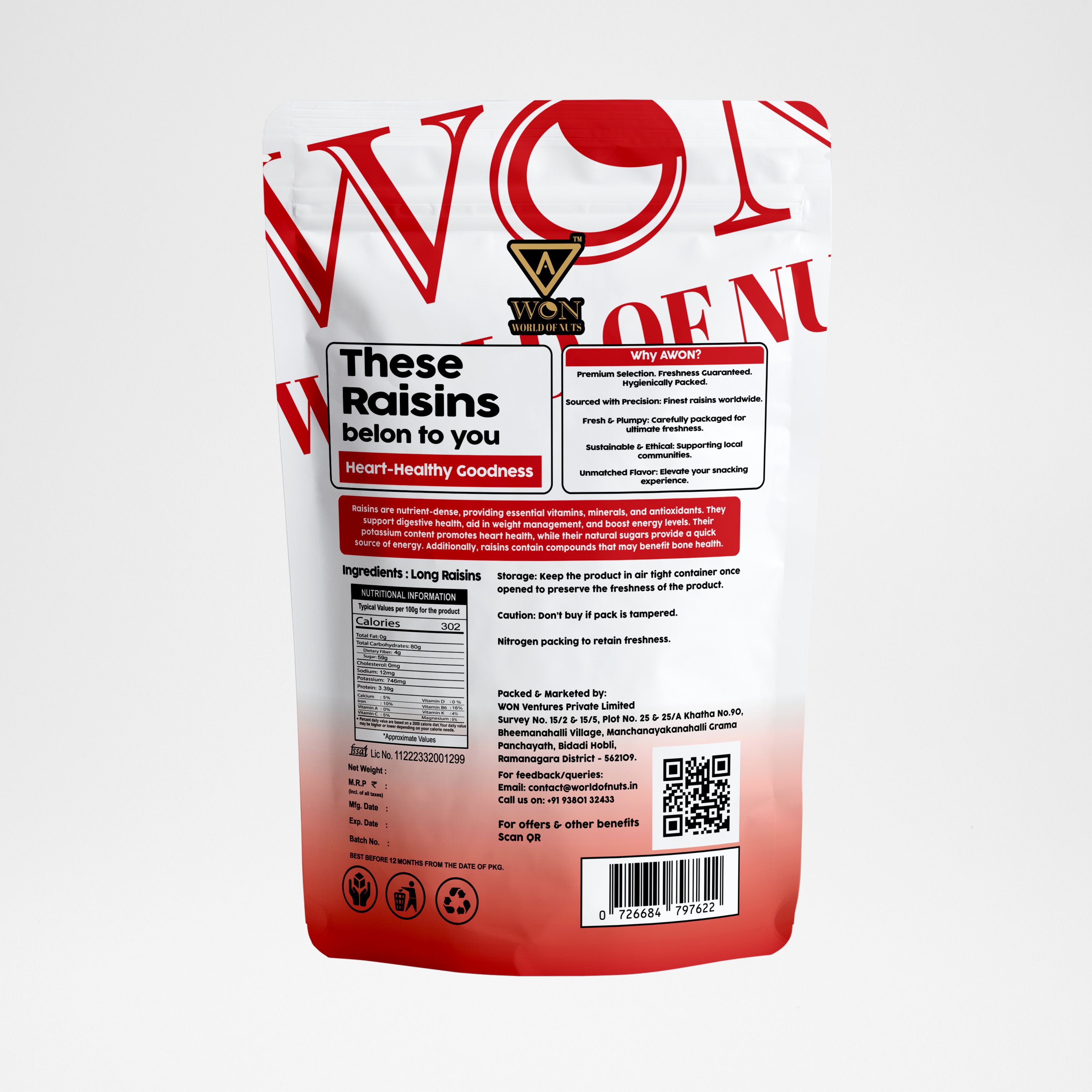 Fresh sun-dried raisins by AWON – 500g healthy pack