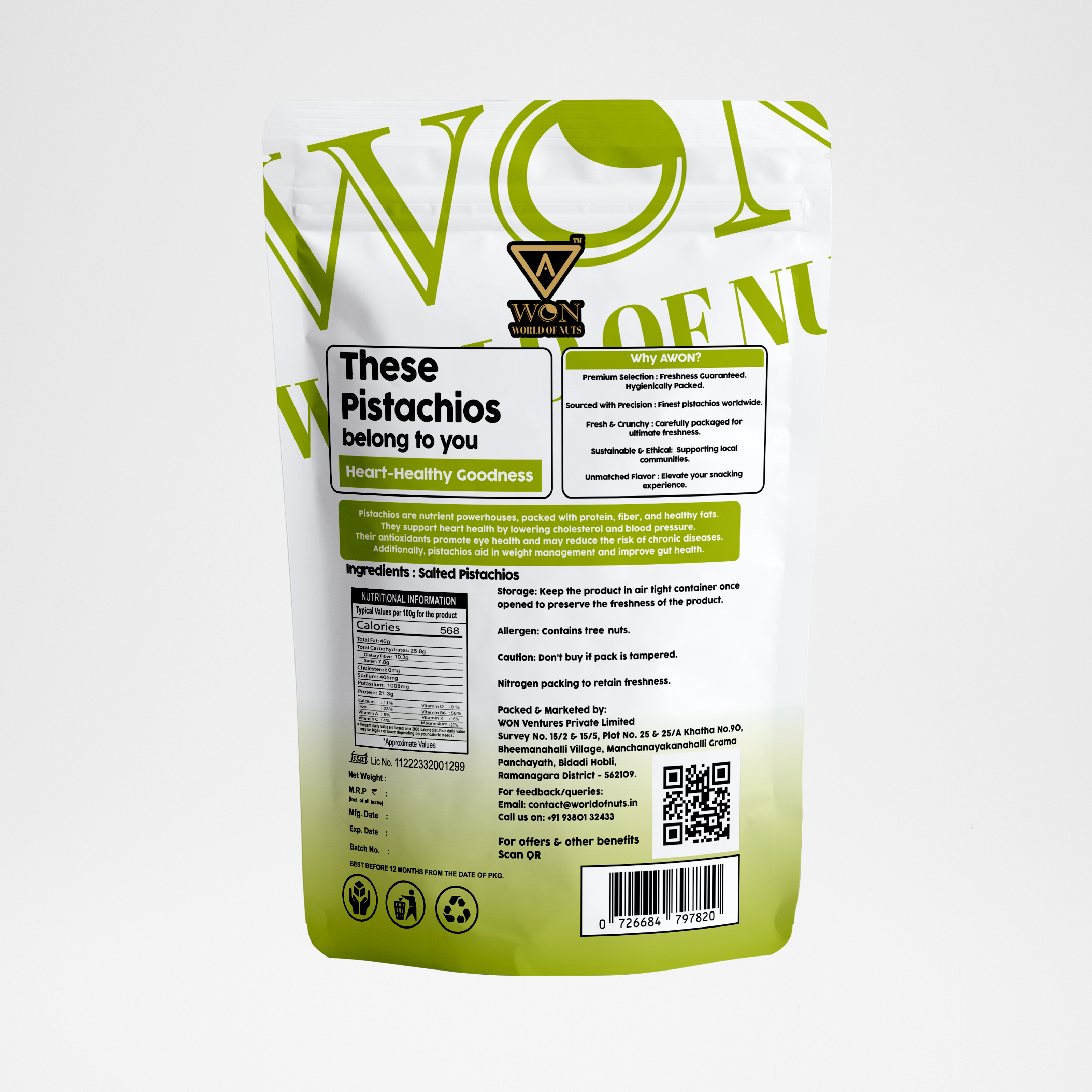 AWON crunchy roasted pistachios 500g