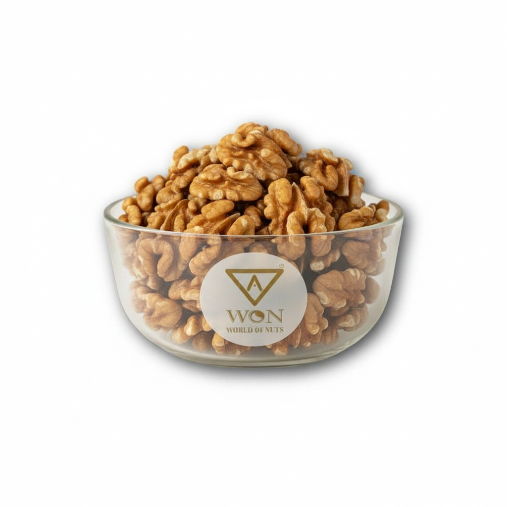 Close-up of AWON Chile walnut kernels – light to medium colour walnut dry fruits
