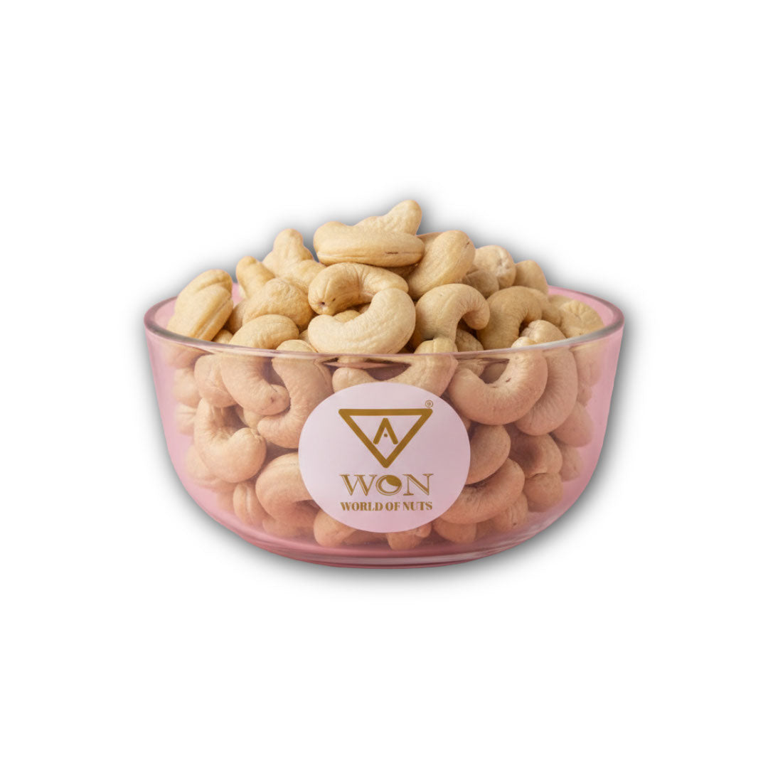 Close up of AWON W320 cashew nuts in a bowl showing size and texture