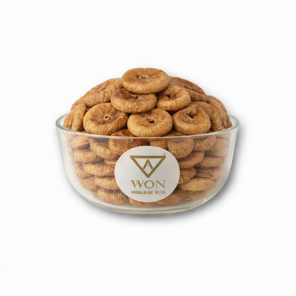 Premium dried anjeer (dry figs) in glass bowl with AWON World of Nuts