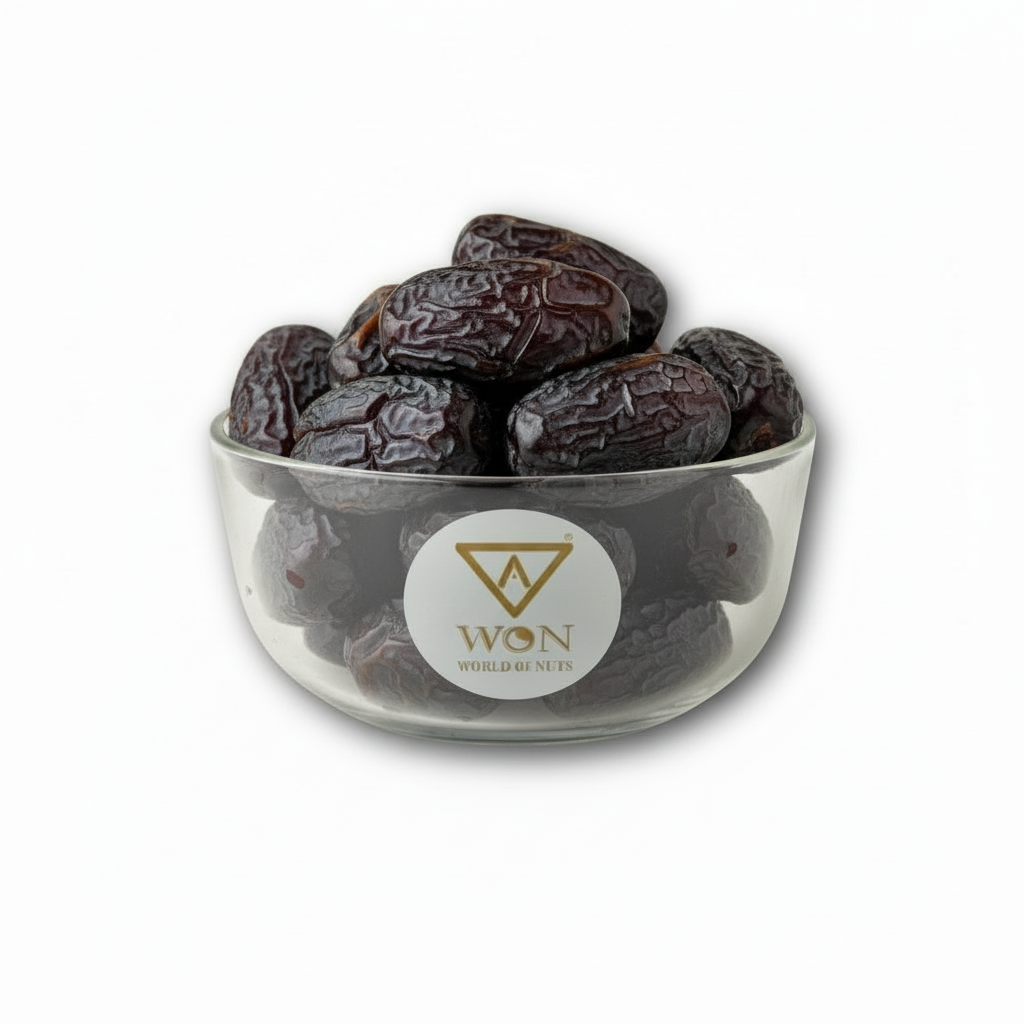 Close-up of AWON Safawi dates – soft, chewy premium dates for snacking and gifting