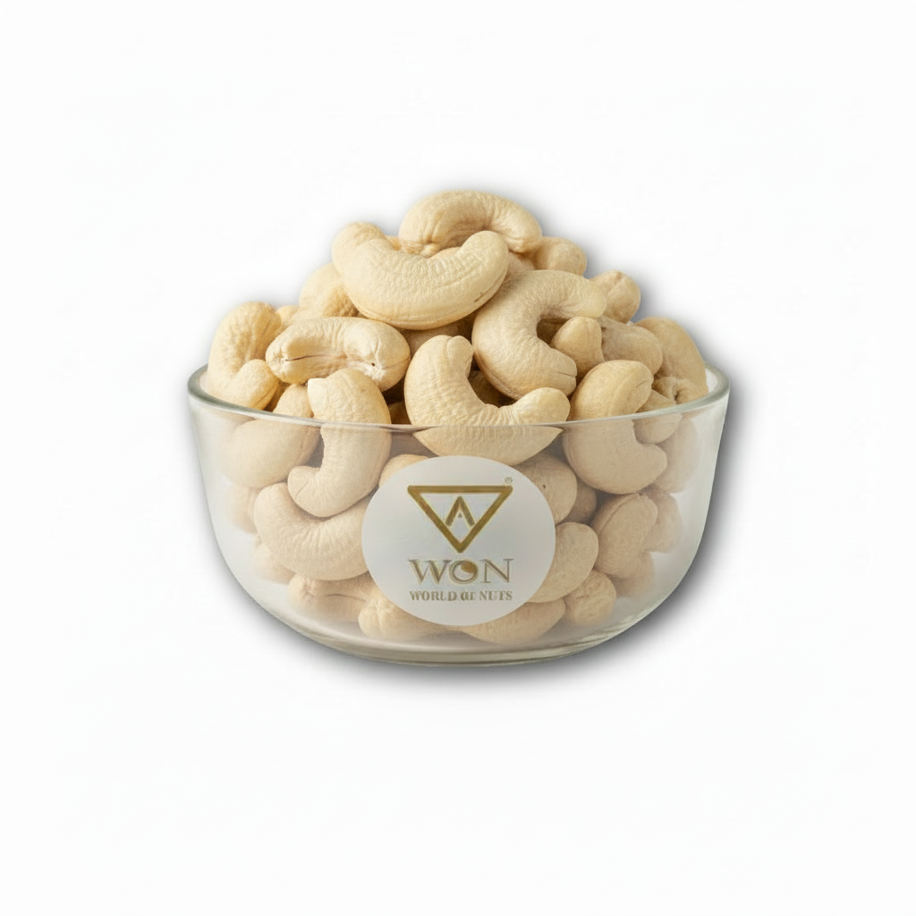 Close-up of AWON W180 cashew kernels – king-size premium whole cashews for luxury gifting